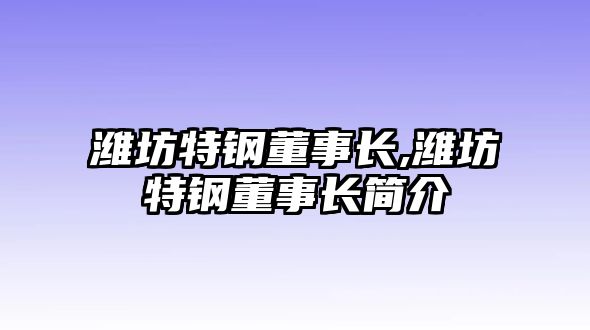 濰坊特鋼董事長,濰坊特鋼董事長簡介