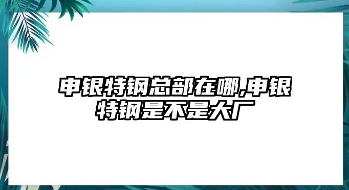 申銀特鋼總部在哪,申銀特鋼是不是大廠